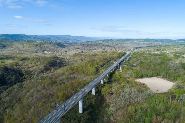 Drone Vista Aerea Una Ferrovia Alta Velocità Galizia Spagna Immagine Stock