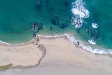 Küçük dereli bir sahilin insansız hava görüntüsü.