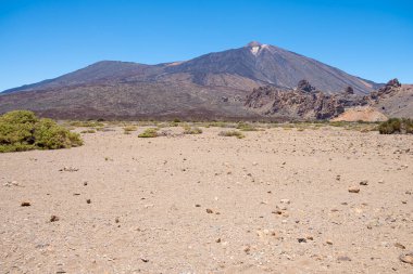 Teide volkanı zirvesinin yanındaki çöl manzarası. Tenerife Adası. Kanarya Adaları, İspanya.