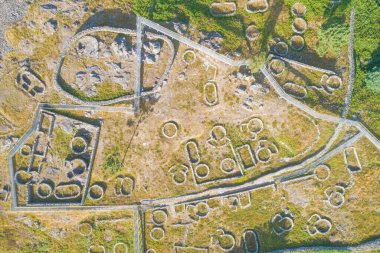 archaeological site of the Citania of Santa Luzia, ruins of a hillfort in Viana do Castelo. Aerial drone view clipart