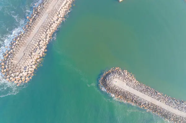 Drone Bovenaanzicht Van Een Haven Bescherming Promenade — Stockfoto