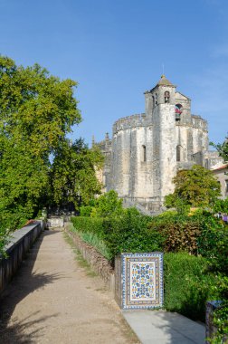 View of the round Templar Church of the Convent of the Order of Christ, in portuguese Convento do Cristo in Tomar, Portugal clipart