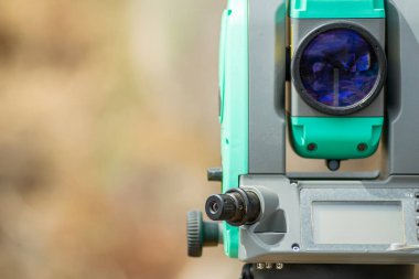 Bir Total Station 'ın kısmi görüntüsü, Araştırma Aracı Jeodezik Cihazı. İnşaat ve mühendislik topoğrafi aracı