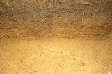 Arkeolojik bir kazıda kazılmış toprak, arkeolojik ve jeolojik arka plan. Stratigrafi kavramı