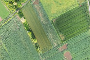 Yamalı tarımsal alanların insansız hava aracı görüntüsü, yukarıdan aşağıya hava aracı görüntüsü. Tarım kavramı geçmişi