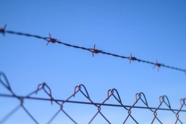 Temiz Mavi Gökyüzüne Karşı Dikenli Çit