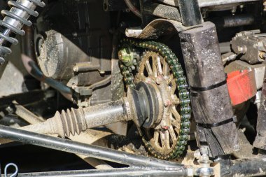 The Dirty Drivetrain of a Quad ya da ATV. Kavram Eğlenceli ve dağınık bir maceranın belirtileri.