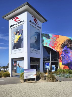 Torquay, Australia: September 25, 2023: Rip Curl is a major Australian designer, manufacturer, and retailer of surfing sportswear and accompanying products, and a major athletic sponsor. clipart