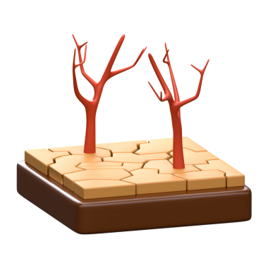 3D Kuraklık Simgesi. Hava tahminlerinde, çevre kampanyalarında, iklim değişikliği farkındalığında ve doğal afetler hakkında eğitici materyallerde kullanım için mükemmeldir.