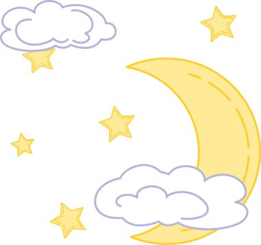 Ay bulutlar ve yıldızlarla kaplı bir bulutla kaplıdır..