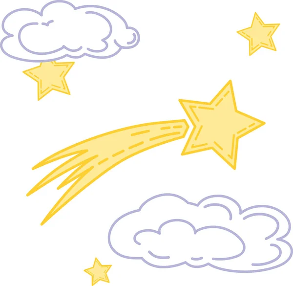 Εικονογράφηση Διάνυσμα Ενός Πεφταστέρι Ενάντια Στον Ουρανό Αστέρια Και Σύννεφα — Διανυσματικό Αρχείο