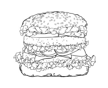 double burger outline vector image isolated on white background. food vector illustration