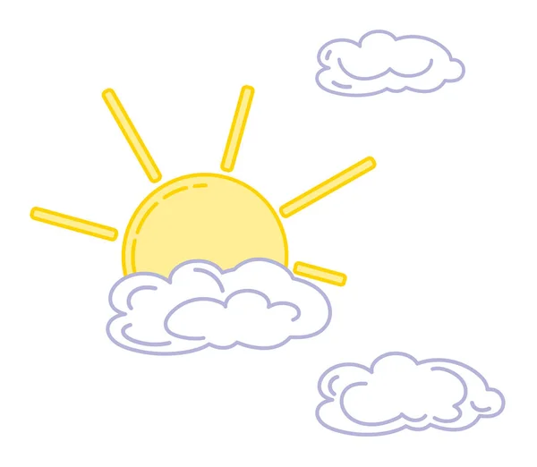 Ilustração Vetorial Sol Com Nuvens Tempo Nublado Parcialmente Nublado Imagem — Vetor de Stock