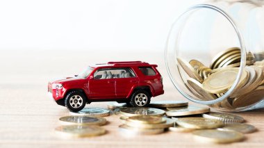 Araba, finans ve araba kredisi, yatırım ve iş konsepti için tasarruf