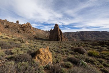 Llano de Ucanca 'da kaya oluşumları, Teide Ulusal Parkı, Tenerife, Kanarya Adaları