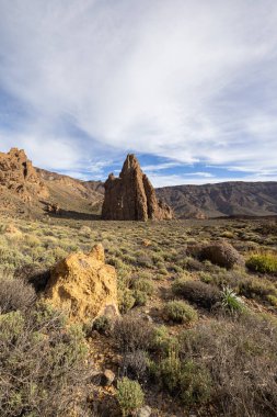 Llano de Ucanca 'da kaya oluşumları, Teide Ulusal Parkı, Tenerife, Kanarya Adaları