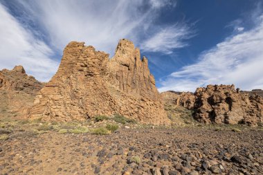 Llano de Ucanca 'da kaya oluşumları, Teide Ulusal Parkı, Tenerife, Kanarya Adaları