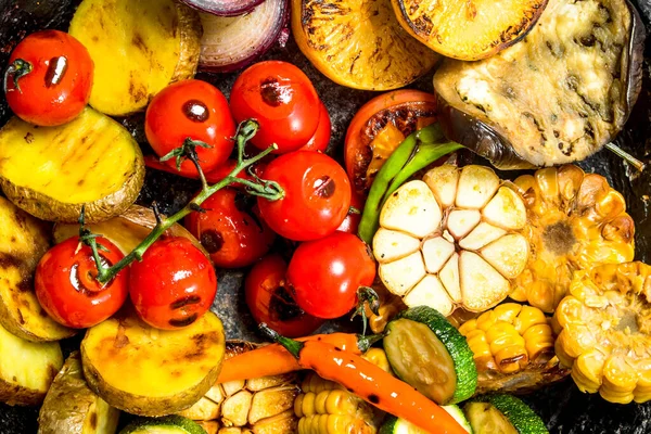 stock image Grilled vegetables in pan. Top view