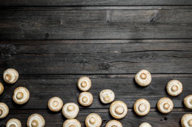 Taze bütün mantar. Siyah ahşap arka plan üzerine