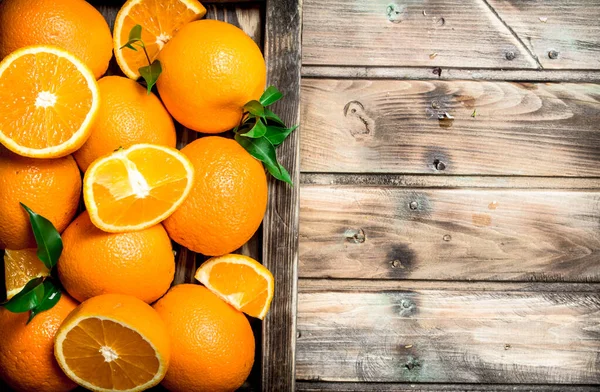 Juicy Oranges Tray Wooden Background — Stock Photo, Image