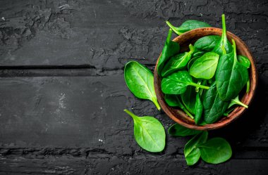 Ispanak kasede. Siyah rustik arka plan üzerinde