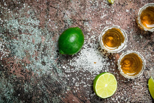 Tequila Salt Lime Rustic Background — Stock Photo, Image