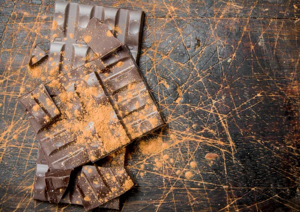 Какао Порошок Шоколадом Деревянном Фоне — стоковое фото