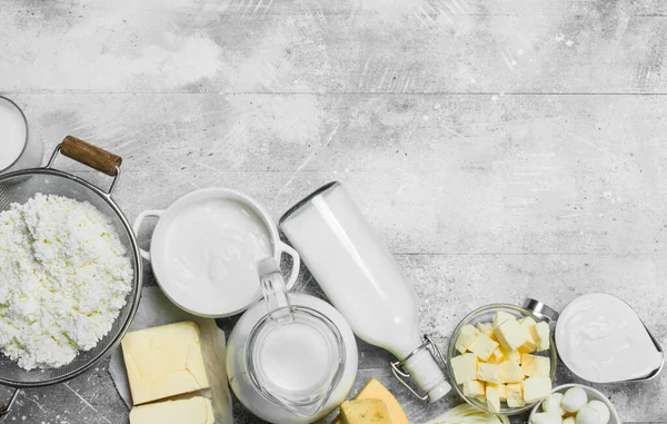 Riesige Auswahl Milchprodukten Auf Rustikalem Hintergrund — Stockfoto