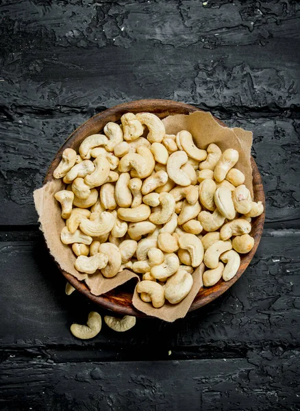 Cashew Nuts Bowl Black Rustic Background — Stock Photo, Image