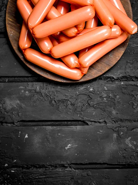 Boiled Sausages Black Rustic Background — Stock Photo, Image