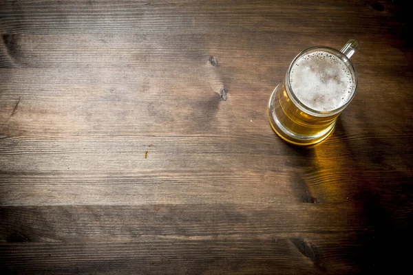 One Glass Mug Beer Wooden Background — Stock Photo, Image