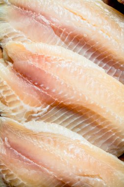 Tilapia balık filetosu. Üstte görüntü