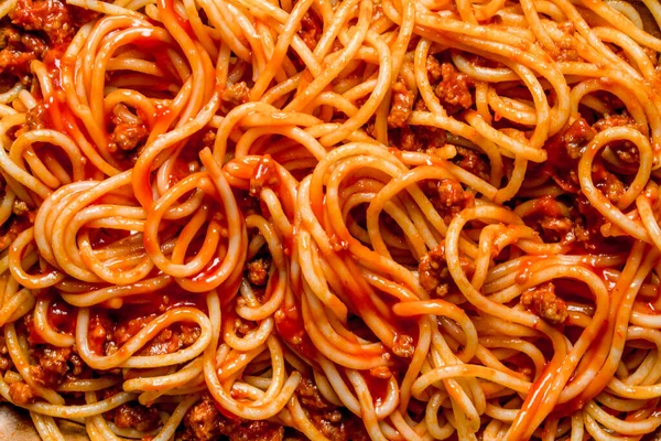 Spaghettis Sauce Bolognaise Vue Dessus — Photo