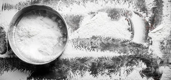Wheat Flour Sieve Rustic Background — Stock Photo, Image