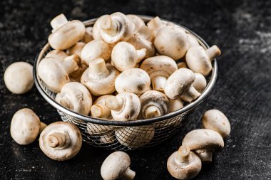 Kevaşede taze mantar. Siyah bir arka planda. Yüksek kalite fotoğraf