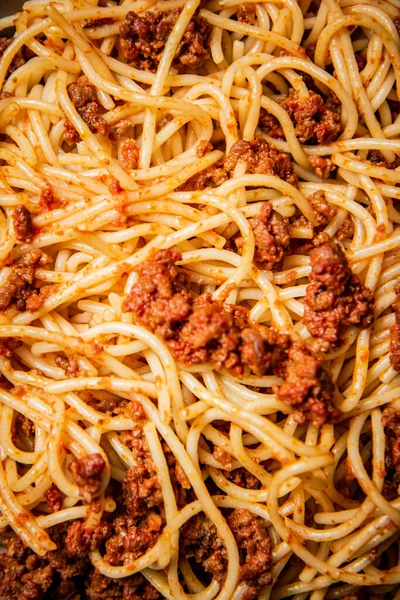 Des Spaghettis Bolognais Arrière Plan Macro Texture Bolognaise Spaghetti Photo — Photo