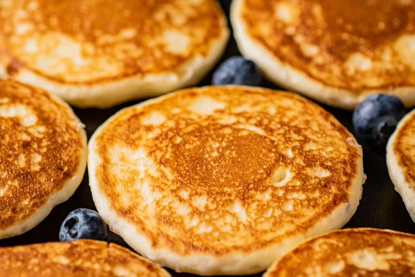 Pancakes Fresh Blueberries Macro Background High Quality Photo — Stockfoto