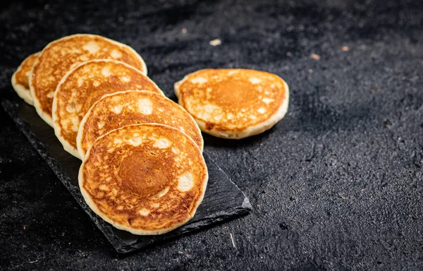 Ready Made Homemade Pancakes Stone Board Black Background High Quality — Fotografia de Stock