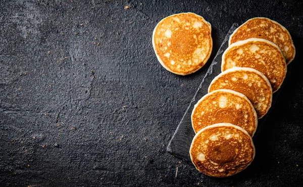 Ready Made Homemade Pancakes Stone Board Black Background High Quality — Stockfoto