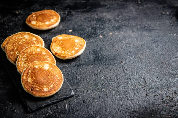 Ready Made Homemade Pancakes Stone Board Black Background High Quality – stockfoto