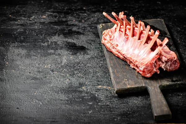 Raw Rack Lamb Cutting Board Table Black Background High Quality — 스톡 사진