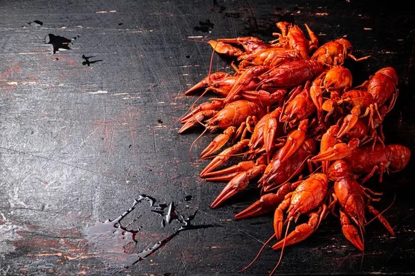 Bunch Boiled Crayfish Table Dark Background High Quality Photo — стоковое фото
