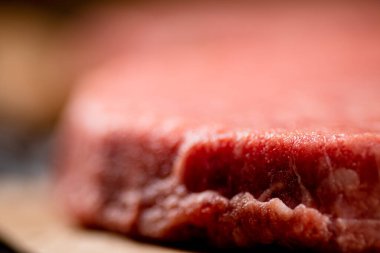 Raw burger. Macro background. The texture of the raw burger. High quality photo