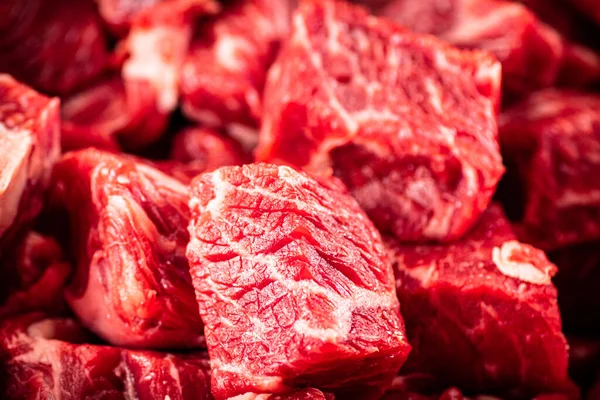 Trozos Carne Cruda Fondo Macro Textura Carne Foto Alta Calidad —  Fotos de Stock