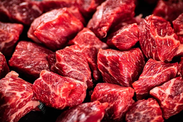 Pieces Raw Beef Macro Background Texture Meat High Quality Photo — Fotografia de Stock