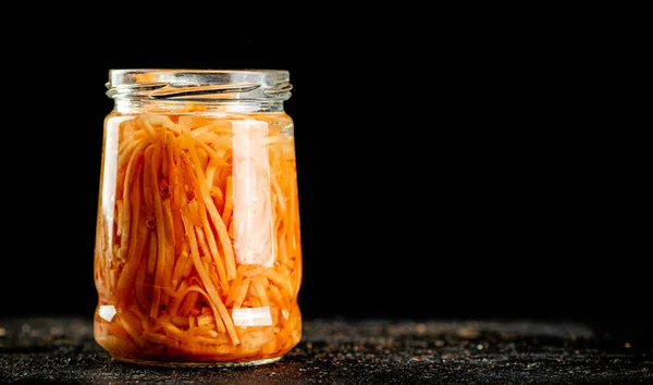Glass Jar Canned Carrots Black Background High Quality Photo — Photo