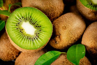 Half a ripe kiwi. Macro background. High quality photo