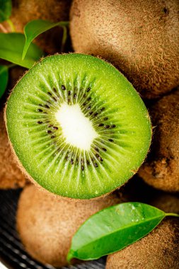 Half a ripe kiwi. Macro background. High quality photo