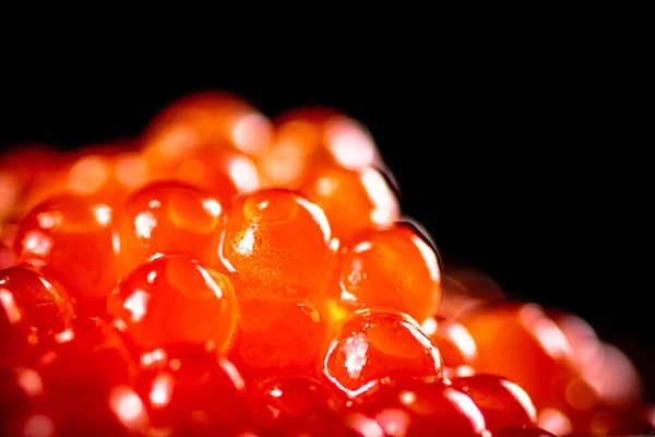 Grains Red Caviar Black Background High Quality Photo — Stockfoto