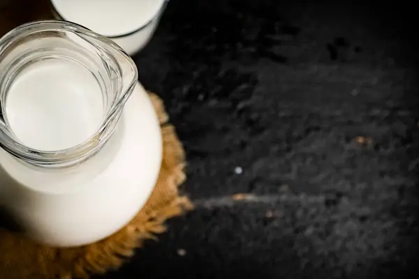 Fresh Homemade Milk Table Glass Black Background High Quality Photo — Fotografia de Stock